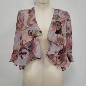 R&M Richards Ethereal Fairy‎ Bell Sleeve Sheer Floral Open Front Top Size 8 Pink